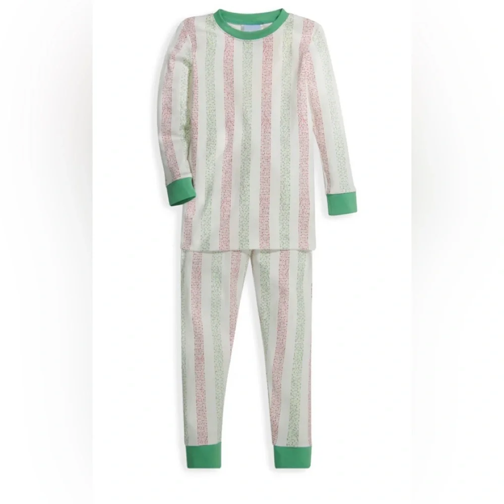 Noel Stripe Pajamas, XMAS Fitted Red & Green Stripes on White Sz 14 NWT